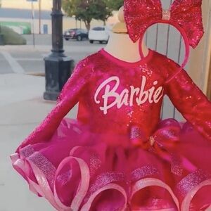 Barbie Fuchsia Glitter Kids Dance Costume with Bow Headband